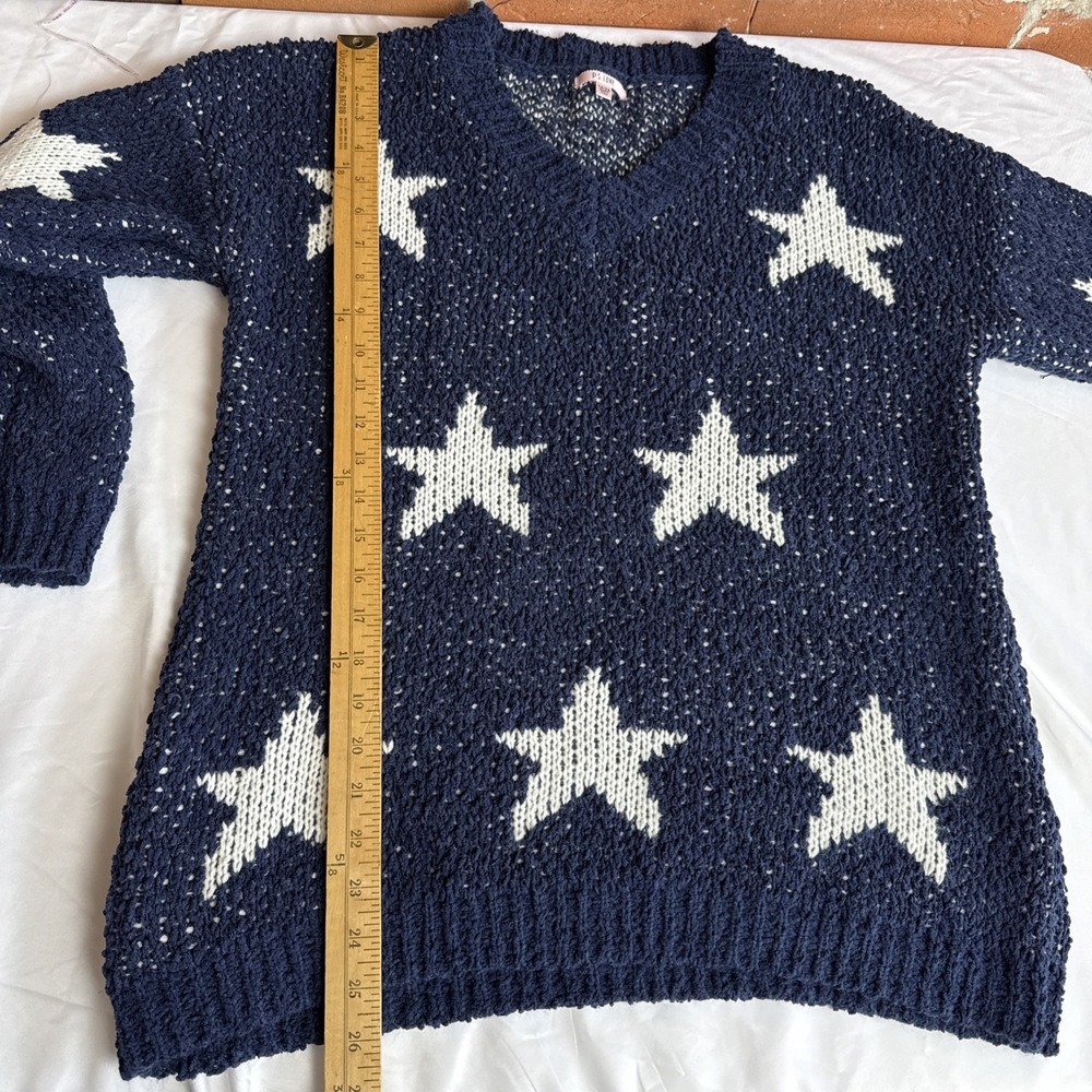 P.S. Love Star Knit Sweater Blue White Stars Woman's Xl 2x V Neck - Picture 6 of 10